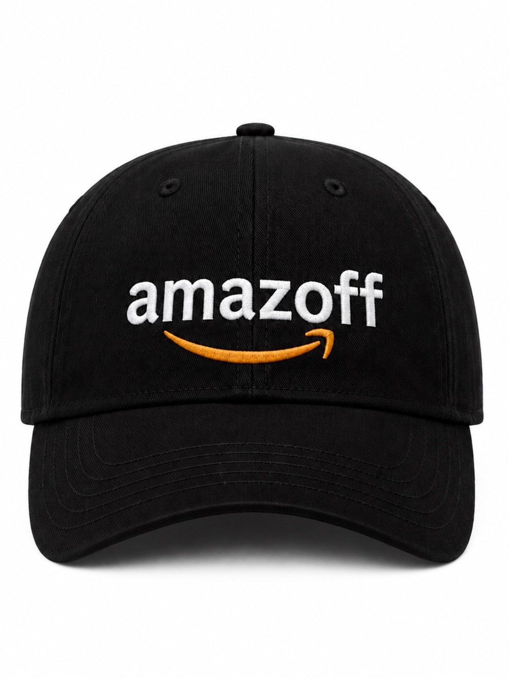 📦 Black 'amazoff' Embroidered Dad Hat with Orange Accent Fun Parody Delivery Hat